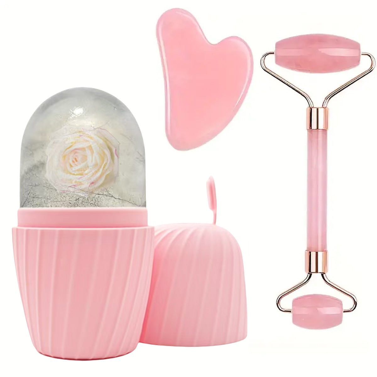 Jade Roller Facial Massage Tool Set with Ice Roller