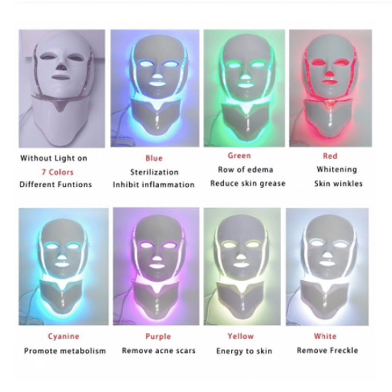 Facial mask and Neck mask; Skin Rejuvenation Beauty Apparatus with 7 color LED
