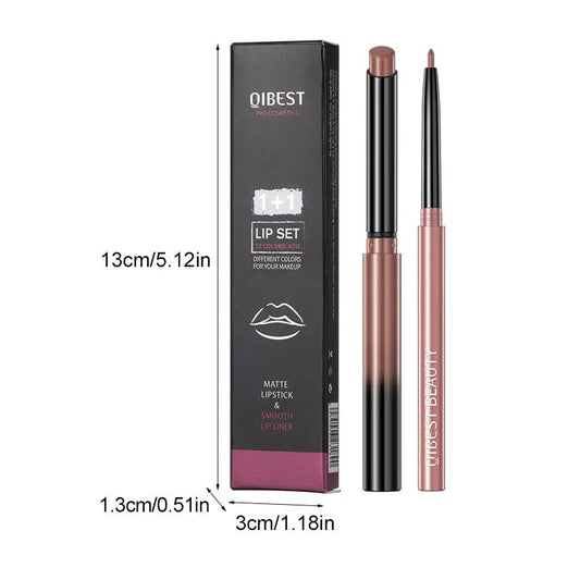 Matte Lipstick & Smooth Lip Liner, Lip Lacquer Lipliner, 2 Counts/Set Long Lasting Lip Makeup Pen for Girls & Women, Summer Makeup, Lip Cosmetic